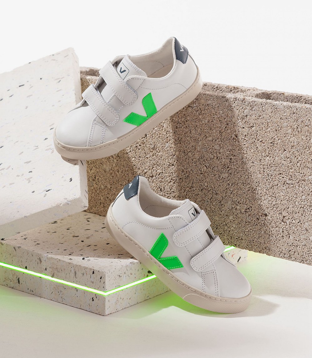 Veja Sneakers Barn - Esplar Velcro Läder - Vita/Gröna - 870426-OSZ